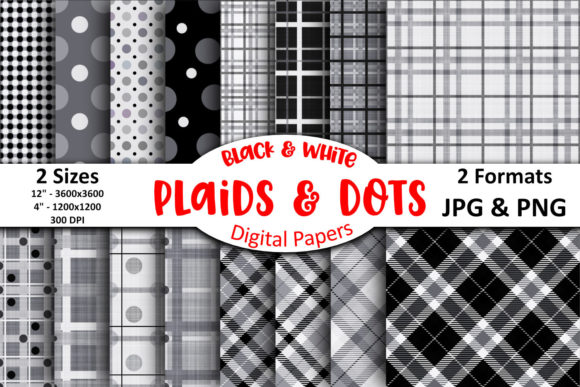 Black and White Plaid Dots Digital Paper for Creative Projects