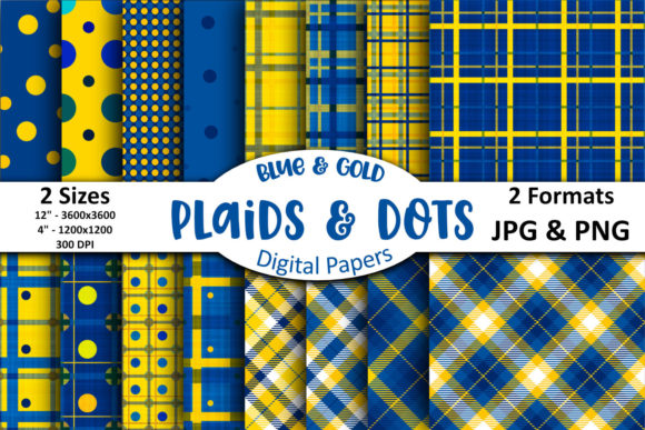Blue and Gold Plaid Dots Papers