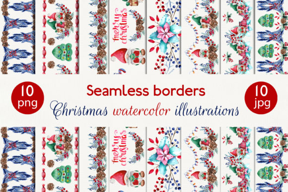Christmas Watercolor Seamless Borders for Creative Projects