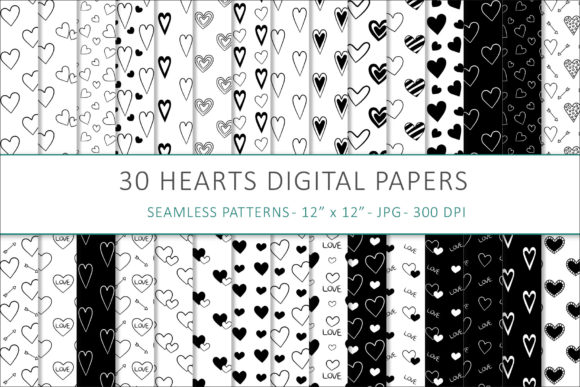 Hearts Hand Drawn Digital Paper