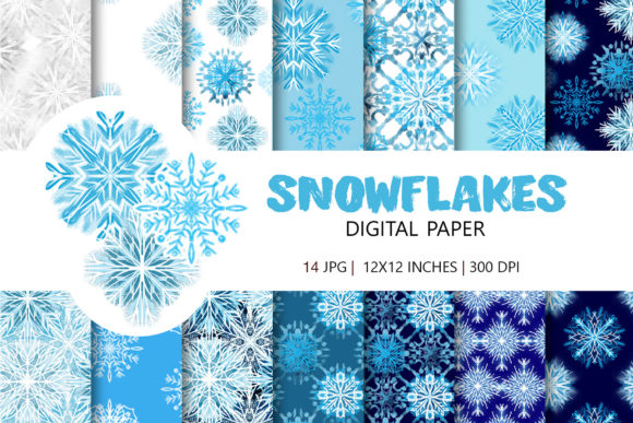 Snowflakes Digital Paper Set: Winter Digital Paper with Seamless Patterns